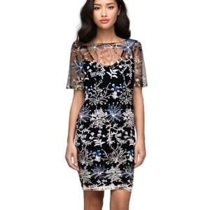 Adriana Pappell Black and Blue Coral Wedding Guest Cocktail Party Dress SZ 8